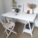 SOLD - White Washed Trestle Desk / Table
