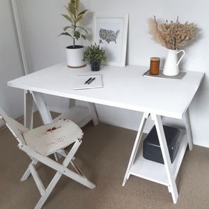 SOLD - White Washed Trestle Desk / Table