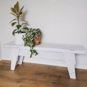 SOLD - Vintage Inspired Bench Seat with Distressed White Washed Finish
